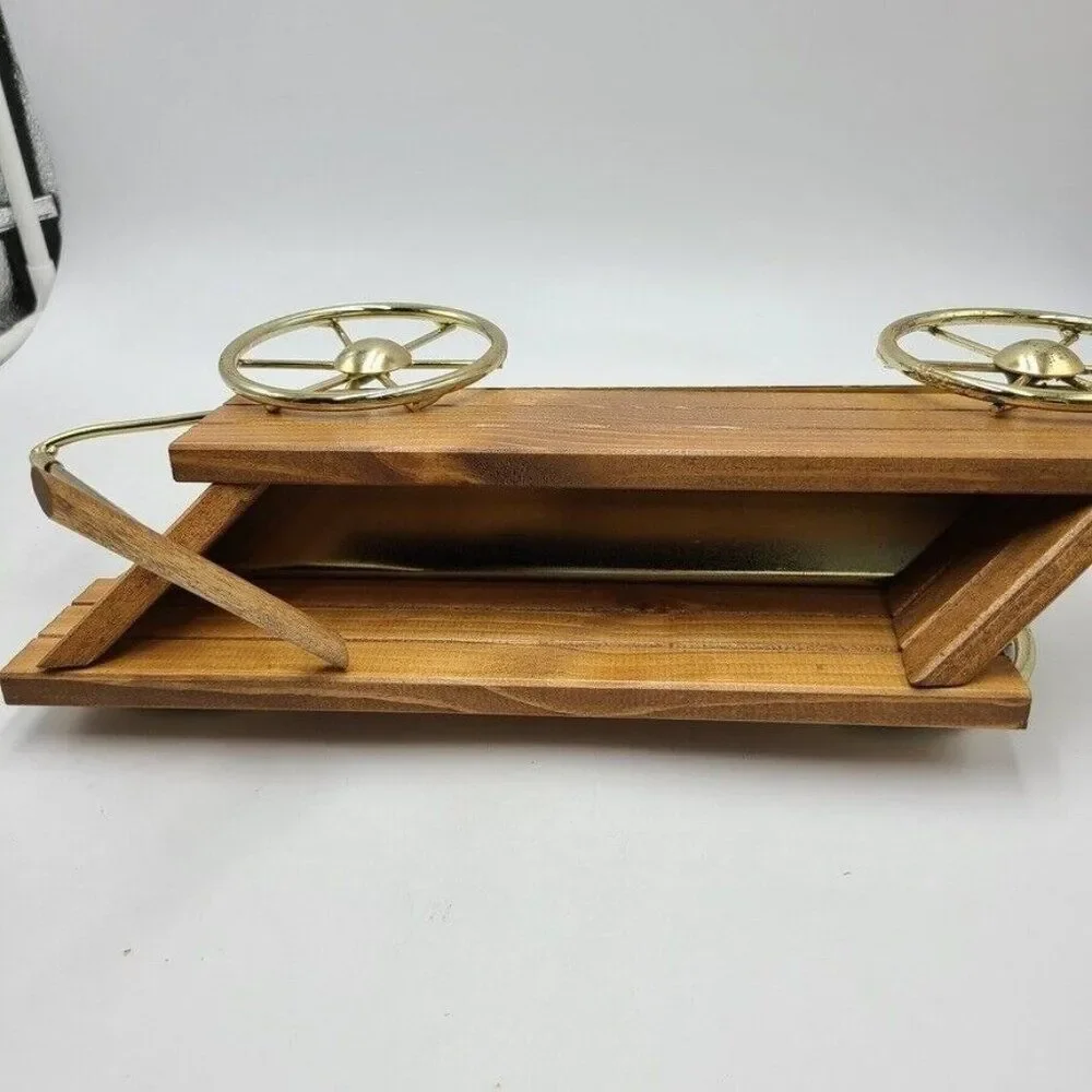 Vintage Homco 1318 Wood Wagon Brass Wheels Wall Hanging Centerpiece New